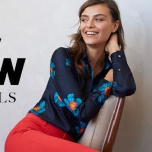 Banana Republic Floral Popover Blouse Medium Navy